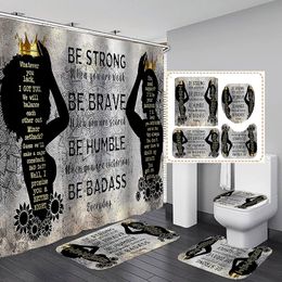 African American Woman Man Shower Curtain Set Luxury Gold Crown Bathroom Sets Afro Black Queen & King Luxury Inspirational Quote