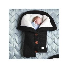 Sleeping Bags Newborn Baby Winter Warm Slee Infant Button Knit Ddle Wrap Ddling Stroller Toddler Blanket Drop Delivery Kids Maternity Otyyi