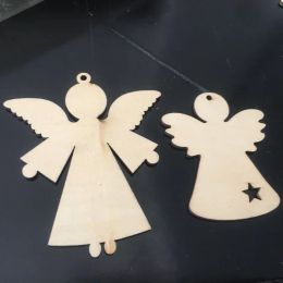 10pcs DIY Wooden Christmas Ornaments Unfinished Angel Wooden Ornaments for Crafts Paints Christmas Tree Hanging Decorations