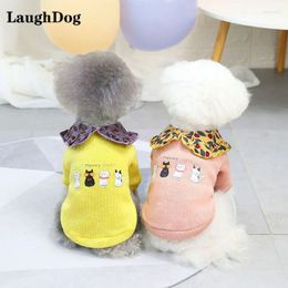 Dog Apparel Cute Cat Sweater Coat For Small Dogs Clothes Cartoon Prints Pet Clothing Winter Warm Hoodie Jacket Apperal 5 Sizes