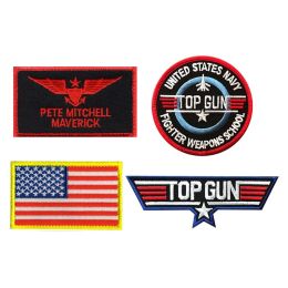 TOP GUN FLIGHT JACKET FULL SET EMBROIDERED HOOKS AND RINGS Military Fan Morale Arm Badge US Badge Morale Chest Badge