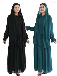 Ethnic Clothing Ramadan Eid Chiffon Muslim Modest Khimar Abaya Set Dubai Turkey Islam Dress Abayas For Women Kebaya Kaftan Robe Femme