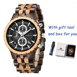 Wristwatches Fashion Style Men Sports Watches Mix Sandal Wooden Bamboo Watch For Man Wood Strap Quartz Wristwatch Chronograph Relogio