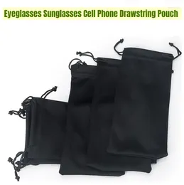 Storage Bags 10pcs Microfiber Pouch Bag Eyeglasses Cloth Sunglasses Drawstring Cell Phone Black Colour 7.1x3.5in