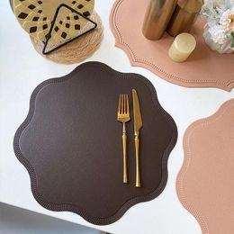 Table Mats 1pc Fashion Placemat Round Flower Kitchen Accessories Dining Mat Waterproof Oilproof Pattern Leather For Home