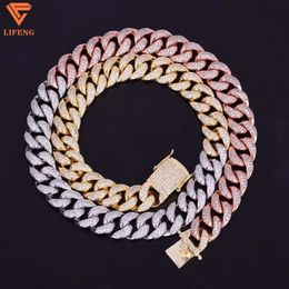 2024 14mm Hip Hop Thick Miami Necklace Rapper Jewelry 18k Gold Iced Out Vvs Moissanite Tricolor Lock Clasp Cuban Link Chain for Men