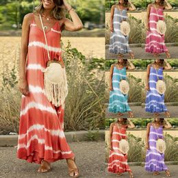 Casual Dresses Summer Fashion Suspender Skirt Cross-Border Arrival Print Striped Plus Size Long Dress Loose Trendy