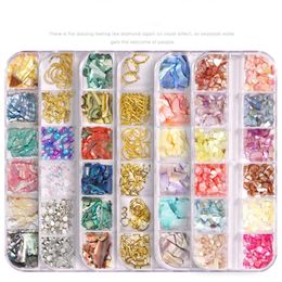 12 cores mixadas unhas artes casca de jóias fragmentos em caixas