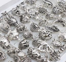 Wholesale 20pcs/Lots Mix Owl Dragon Wolf Elephant Tiger Etc Animal Style Antique Vintage Jewellery Rings for Men Women 2106232573252