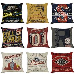 Vintage Letters Linen Pillow Covers Decorative Retro Bar Sofa Red Pillows Case for Bedroom 45x45 Home Decor Pillowcase 40x40 Cm