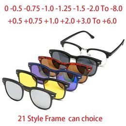 5 Clips Magnet Sunglasses Lens Men Myopia Driving Glasses TR90 Frame Customize Prescription 0 -1 -1.5 -2 -2.5 -3 -4 -5 -6 -7 -8 240411