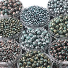 6/8/10/12mm Metallic Effect Round Ball Loose Beads Antique Acrylic Beads for DIY Earring Necklace Bracelet Jewellery Making