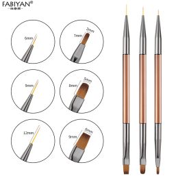 Double Ended 6/9/12mm Liner Painting Brush Nail Art Flat Round Drawing Flowers DIY Petal Pen Tools