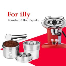 ICafilas Resuable Coffee Capsule Philtre Fit for illy Coffee Machine Refilable Stainless Steel Coffee Capsule Tamper Spoon 240326