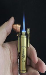 Novel Cigarette Lighter Bullet Shape Butane Gas Windproof Jet Torch Flame Grinding Wheel Cigar Lighter Keychain Pendant3694759