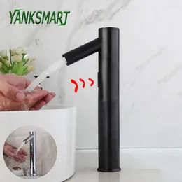 Bathroom Sink Faucets YANKSMART Matte Black Automatic Hand Touch Free Sensor Mixer Faucet Chrome Polished Basin Only Cold Water Tap