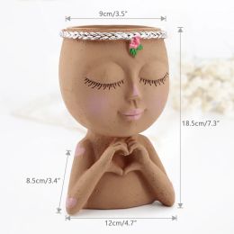 Creative Face Flower Pot Head Succulent Planter Resin with Drainage Hole Art Statue Potted Decorative Ornaments