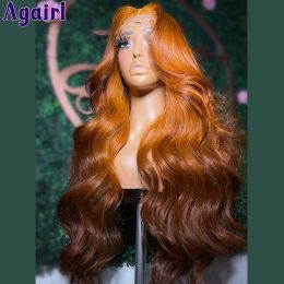 Ombre Ginger Brown Transparent 13X6 Lace Frontal Wig Peruvian Pre Plucked 13X4 Lace Front Body Wave Human Hair Wigs for Women