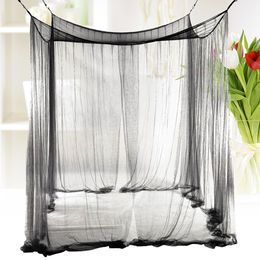 European Style 4 Corner Post Bed Canopy Mosquito Net Full Netting Bedding 190x210x240cm (Black)
