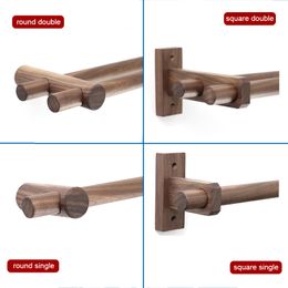 Black Walnut Curtain Rod Bracket Wooden Pole Holders Single Double Rod Hooks Decorative Drapes Pole End Support Window Hardware