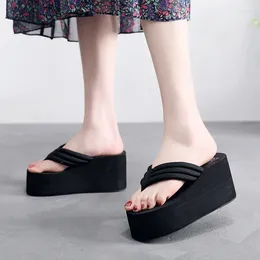 Slippers Womens Flip-flops With Thick Soles Wedge Sandal Summer High Heels Open Toe Beach Shoes Ladies Platform Slides Flip Flop