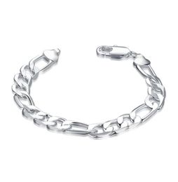 925 Silver Charm Chain Bracelet men 10MM 8 inches long Figaro chain 10pcs lot21619269310628