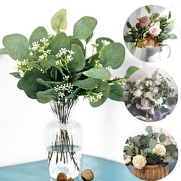 Decorative Flowers 5Pcs Artificial Eucalyptus Leaves Floral Stems Bouquet Green Plant For Wedding Bridal Holiday Decor