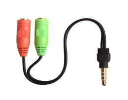 Whole 300PCSLOT 2 to 1 Audio Cable Adapter Line conversion head into two mobile phone headset computer mp3 player game box7777108