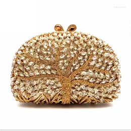 Evening Bags Women Tree Shape Hand Bag Crystal Dressed Clutch Wedding Party Chain Purse Small Handbag Mini Day Clutches Gold