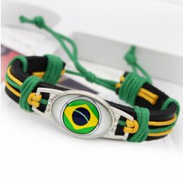 Brazil Flag Charm Survival Paracord Bracelets Handmade Real Leather Bracelets Frienship Bracelets Jewellery Gift 10PCS