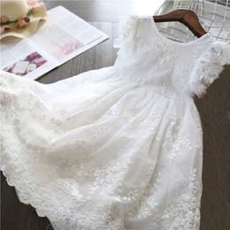 Girl's Dresses Summer Flower Girl Dress White 1st Communion Kids Clothes 3 6 8T Little Girls Birthday Party Princess Costume Baby School Cloth