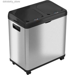 Waste Bins allon Touchless Trash Can and Recycle Bin Stainless Steel Dual-Compartment (8 al each) Kitchen Recyclin and arbae L49