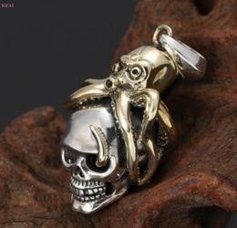 S925 sterling silver Jewellery Necklace Pendant Thai silver Personality trends fashion octopus Skull pendant for men ane women4334312