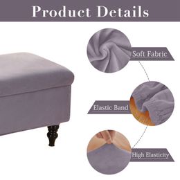 Soft Velvet Rectangle Storage Ottoman Covers Solid Stretch Foot Stool Cover Anti-Dust Footrest Seat Slipcovers Protector