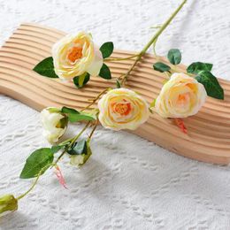 Decorative Flowers Realistic Fake Rose Branch 6 Head Artificial With Stem Green Leaves For Home Wedding Party Decor Faux Indoor