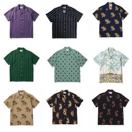 Men's T-Shirts Hawaiian Series Wacko Maria Mens Shirt High Street Casual Loose Print Short Sleeve Harajuku Fashion Summer Top J240409