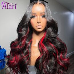 13x4 13x6 Lace Frontal Wig Hot Red with Black Body Wave Human Hair Wigs Pre-Plucked Highlights Transparent 5x5 Lace Closure Wig