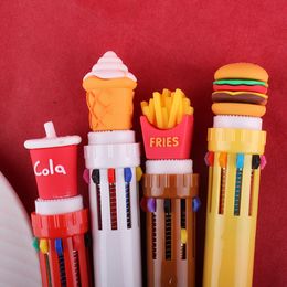 10-color Ballpoint Pen Coke Hamburger Fries School Supplies Color Oil Pen Student Prize Multi-color Hand Account Pen Stationery