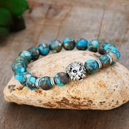 Charm Bracelets Turquoise Beads Bracelet Lion Natural Stone Beaded Elastic For Women Men