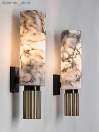 Arts and Crafts Natural Marble Wall Liht For Livin Room Hall Foyer Bedroom Home Hotel Modern Decoration LED Copper Sconce Indoor Fixtures 2024 L49