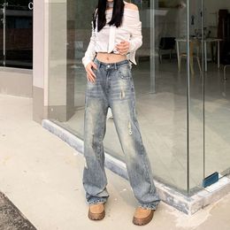 2024 Retro Wide Legged Jeans Womens Spring New High Waist Loose and Slim