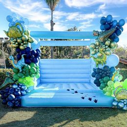 Blue Bounce House Uppblåsbar kommersiell bröllopstoppare Kidsrevisioner Bouncy Castle Bridal Commercial Jumper Jumping With Flower