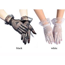 Women Wedding Party Lace Fabric Black Bowknot Jacquard Gloves Sunscreen Gloves Bridal Gloves Mittens