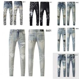 Mens Jeans Designer Jeans AM Jeans 8601 High Quality Fashion patchwork ripped leggings 28-40