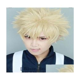 Wig Caps Bakugou Katsuki My Hero Academia Baku No Short Blonde Fluffy Cosplay Wig5210618 Drop Delivery Hair Products Accessories Tools Otwaf