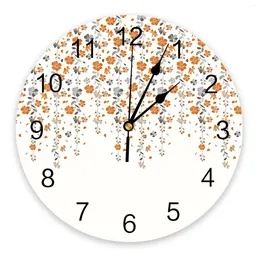 Wall Clocks Orange Grey Floral Clock Living Room Home Decor Large Round Mute Quartz Table Bedroom Decoration Watch