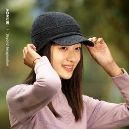 AONIJIE Women Men Warm Wool Knitted Hat Short Brim Baseball Cap Soft Equestrian Cap Protect Ear Fall Winter For Running Hiking