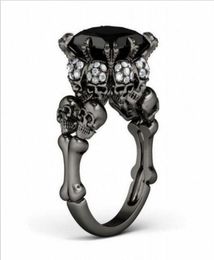 Brand Punk Jewelry Skull 10KT Black Gold Filled Demon Princess 5CT Black Sapphire Cocktail Wedding Bands Ring for Women Men61410831935720