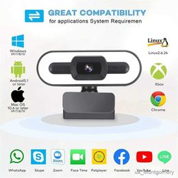 Webcams Full HD 4K 2K 1080P PC Laptop Webcam Auto Focus Live Streaming Flexible Webcam for Computer PC Web Camwith Microphone with Light