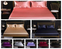 23pcs Solid Silk Bedding Soft Bed Fitted Sheet Set Pillowcase Twin Full Queen King 2011283502471